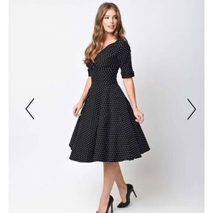 1950’s style dress in black w/ white polka dots